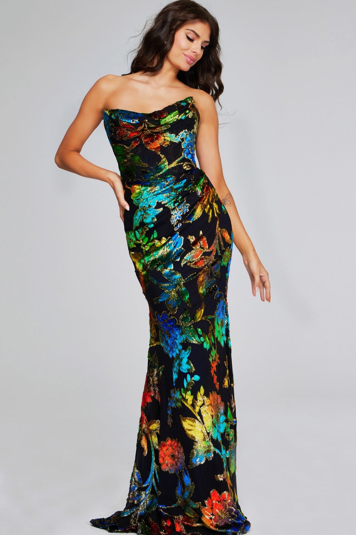 Jovani 42164 Strapless Floral Sequin Mermaid Gown