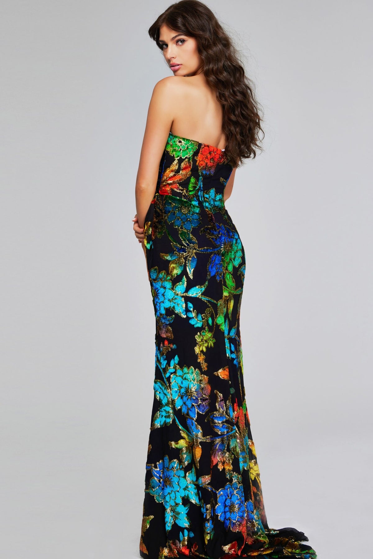 Jovani 42164 Strapless Floral Sequin Mermaid Gown